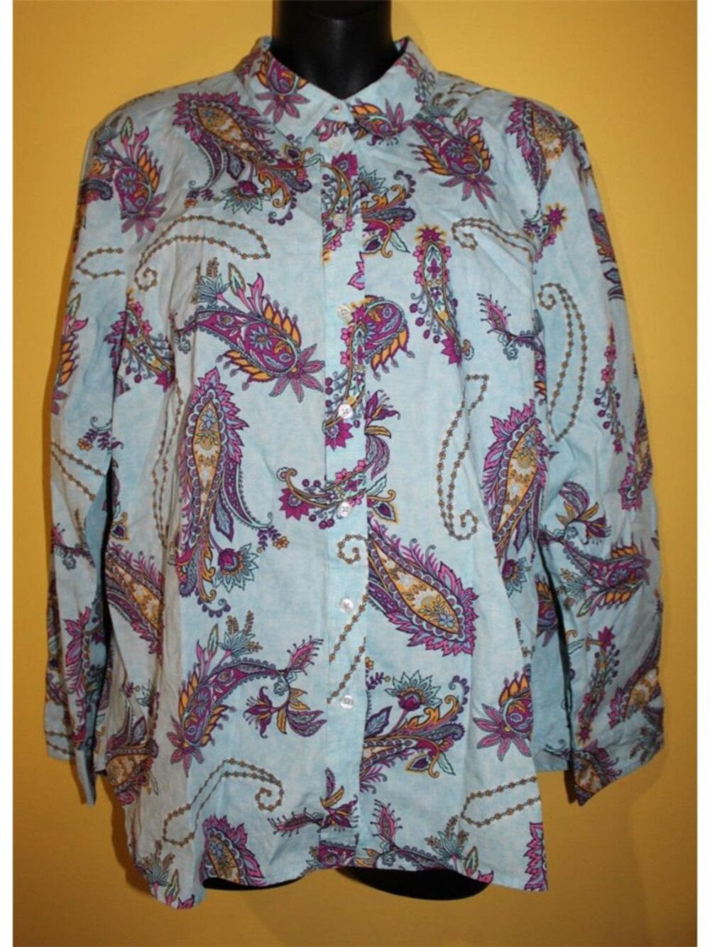 Talbots Petite Paisley Spring Button Front Blouse XLP XL Bright Colors